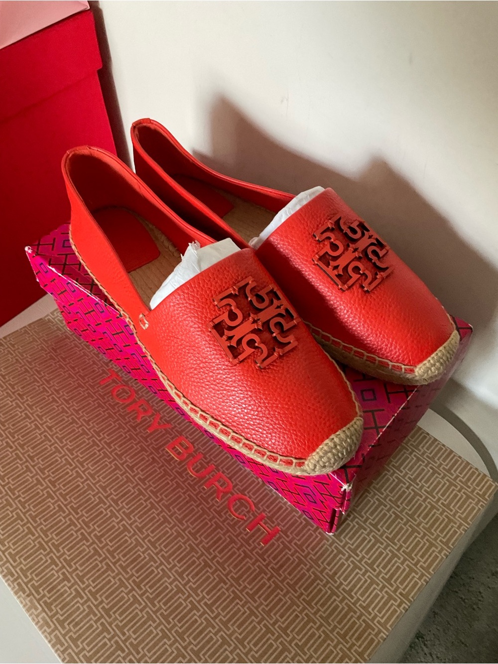 Tory Burch Cut Out Logo Leather Espadrille Flats Size 11